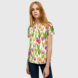Футболка женская Тюльпаны на белом фоне, цвет: 3D-принт — фото 2