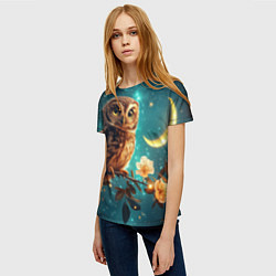 Футболка женская Сова на фоне ночного неба, цвет: 3D-принт — фото 2