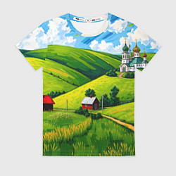 Женская футболка Русская деревенька