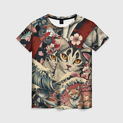 Футболка женская Котики и рыбки в сакуре, цвет: 3D-принт
