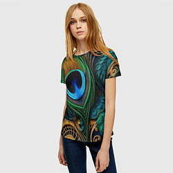 Футболка женская Узоры и перья павлина, цвет: 3D-принт — фото 2