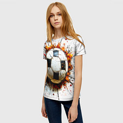 Футболка женская Футбольный мяч на белом, цвет: 3D-принт — фото 2
