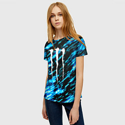 Футболка женская Monster energy штрихи голубых неоновых красок, цвет: 3D-принт — фото 2