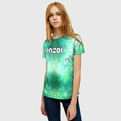Футболка женская Inzoi белый логотип на зеленом фоне, цвет: 3D-принт — фото 2