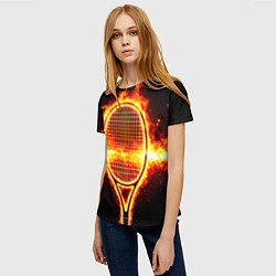 Футболка женская Теннисная ракетка в огне, цвет: 3D-принт — фото 2