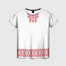 Женская футболка Славянский орнамент и узоры - вышиванка рубаха бел