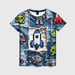 Женская футболка Космический пиксельный корабль
