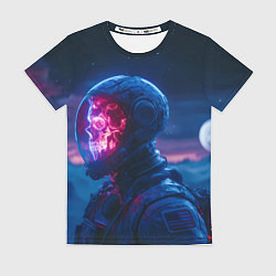 Футболка женская Синий космонавт с красным черепом, цвет: 3D-принт