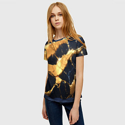 Футболка женская Золотая текстура на синем, цвет: 3D-принт — фото 2