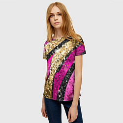 Футболка женская Розовые и золотые полосы - текстура, цвет: 3D-принт — фото 2