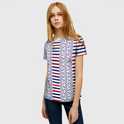 Футболка женская Полосатый морской орнамент с якорями, цвет: 3D-принт — фото 2