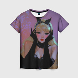 Женская футболка Девушка - черная кошка