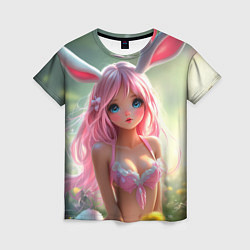 Футболка женская Девушка с ушками зайца, цвет: 3D-принт