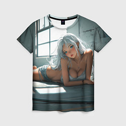 Футболка женская Блондинка лежит у окна, цвет: 3D-принт