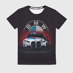 Женская футболка BMW на красном фоне