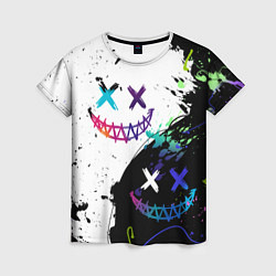 Футболка женская Неоновые брызги - жуткие улыбки, цвет: 3D-принт