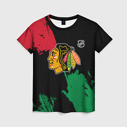 Футболка женская Чикаго Блэкхокс - брызги красок, цвет: 3D-принт