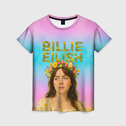 Женская футболка Билли Айлиш с цветочным венком на голове