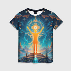 Футболка женская Светящаяся оранжевая фигура и круг: энергетическое, цвет: 3D-принт