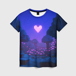 Футболка женская Ночной лес Minecraft с сердечком луной, цвет: 3D-принт