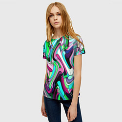 Футболка женская Зелёно-розовый искажённая абстракция, цвет: 3D-принт — фото 2