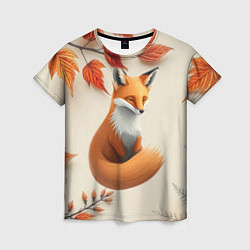 Футболка женская Лис под осенними листьями, цвет: 3D-принт