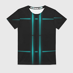 Женская футболка Neon black light blue line