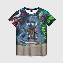 Футболка женская Пантерёнок крутой скейтбордист на фоне граффити, цвет: 3D-принт