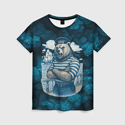 Футболка женская Медведь ВМФ в тельняшке, цвет: 3D-принт