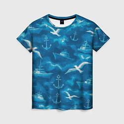 Женская футболка Морской камуфляж акварелью