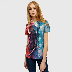 Футболка женская Призрачный самурай - краски, цвет: 3D-принт — фото 2