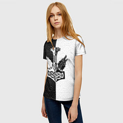Футболка женская Волки воины и знак молот тора в рунах, цвет: 3D-принт — фото 2