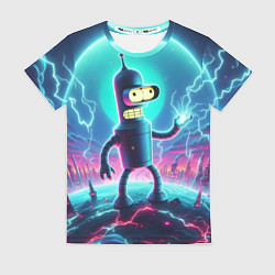 Футболка женская Робот-сгибальщик Бендер пропускает через себя молн, цвет: 3D-принт
