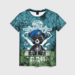 Футболка женская Медведь десантник на фоне флага ВДВ, цвет: 3D-принт