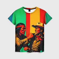 Женская футболка Ковбой против индейца поп-арт