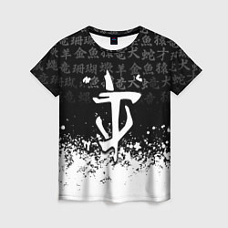 Женская футболка Doom японские символы краски