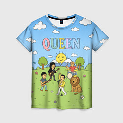 Женская футболка Queen мультяшный стиль на поляне