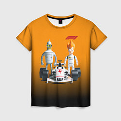 Женская футболка Механик Бендер и пилот формулы 1 Фрай