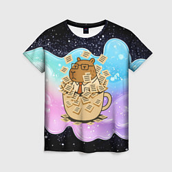 Футболка женская Менеджер капибара в кружке в стикерах, цвет: 3D-принт