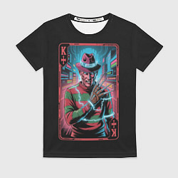 Женская футболка Кибер Фредди Крюгер в Неоновом городе
