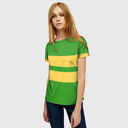 Футболка женская Фриск андертейл - полоски на зеленом, цвет: 3D-принт — фото 2