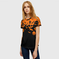 Футболка женская Хэллоуин тыквы и призраки, цвет: 3D-принт — фото 2
