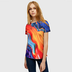 Футболка женская Красно-синие масляные краски смешение абстракция, цвет: 3D-принт — фото 2
