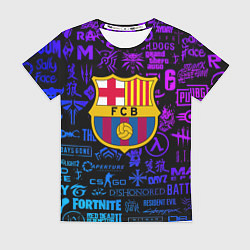Женская футболка Барселона неоновые логотипы игр