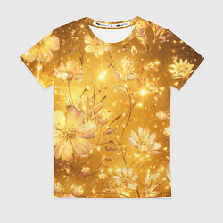 Женская футболка Цветочный золотой с искрами