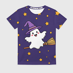 Футболка женская Хэллоуин, привидение на метле, цвет: 3D-принт