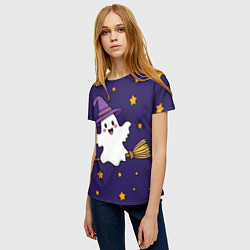 Футболка женская Хэллоуин, привидение на метле, цвет: 3D-принт — фото 2