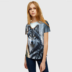 Футболка женская Морда волка - Россия, цвет: 3D-принт — фото 2