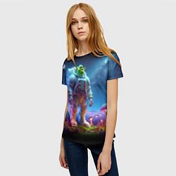 Футболка женская Шрек бравый космонавт - неоновое свечение, цвет: 3D-принт — фото 2