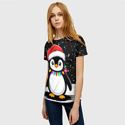 Футболка женская Пингвин в шапке Санты, цвет: 3D-принт — фото 2